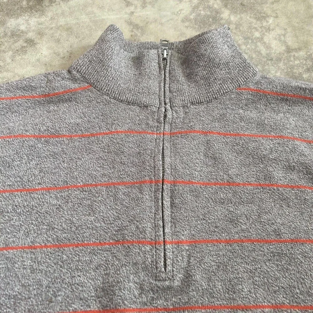 Banana Republic Sweater Men Medium Gray 1/4 Zip Pullover Orange Stripe Cotton‎